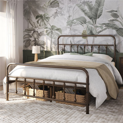 Classic Iron Platform Bed with High Headboard and Footboard