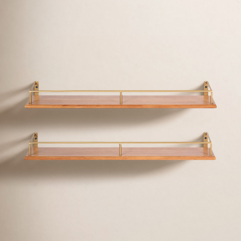 Jinny Camryn Wood and Metal Shelf 24" Natural, Gold