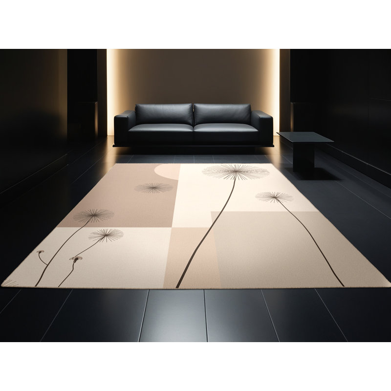 Tapis beige doux et moelleux en pissenlit minimaliste transparent, Rond 8 pi