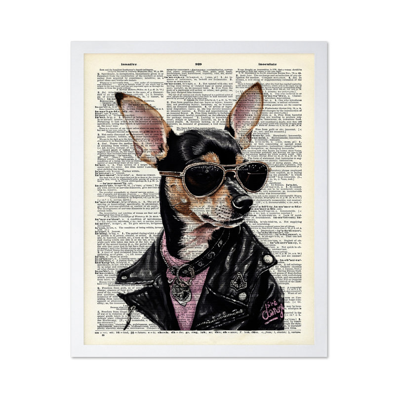 Chihuahua dans les lunettes de soleil No3, H 18 po x l 24 po, Affiche, Encadrement blanc