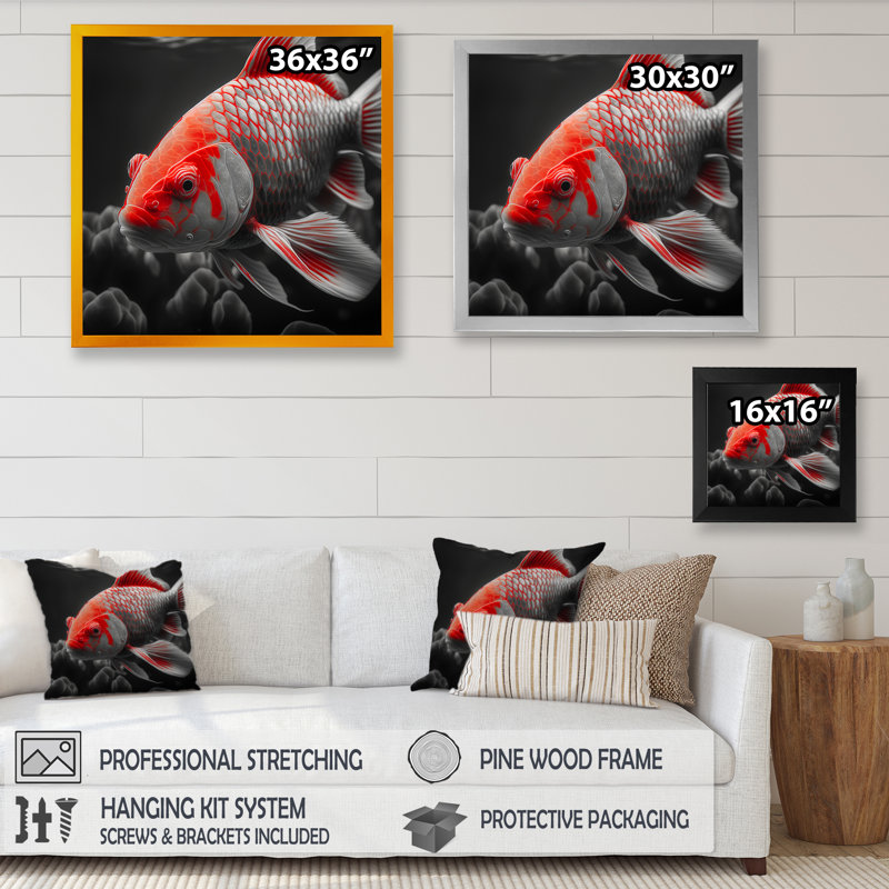 «Black and Red Tropical Fish I», reproduction sur toile, Cadre photo noir, H 16 po x l 16 po x P 1 po