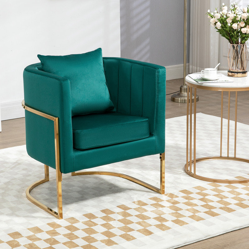 Fauteuil demi-tonneau en velours 28,25 po Marquet, Velours vert
