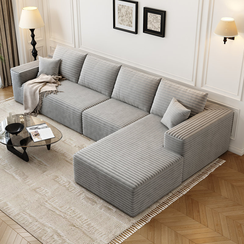 Canapé modulaire 135,4 po Cloud, Orienté à droite, Tissu velours côtelé gris moelleux