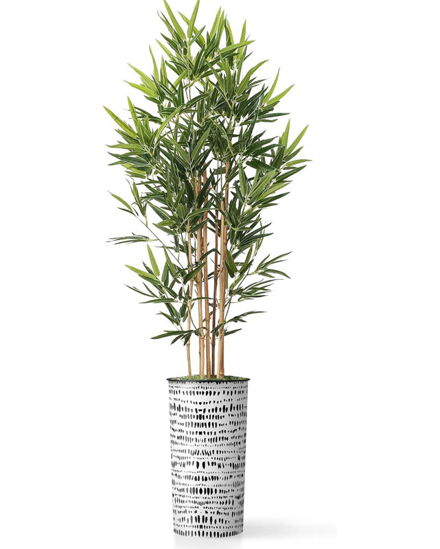 Artificial Tree in Geometric Pattern Planter Fake Bamboo Silk Tree (Plant Pot Plus Tree), Dots Black