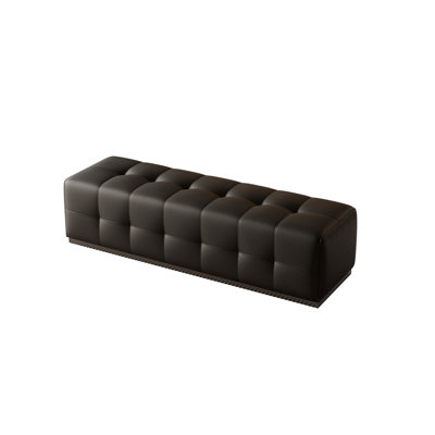 Banc de lit 55,25 po en cuir véritable noir moderne luxueux avec base en acier inoxydable
