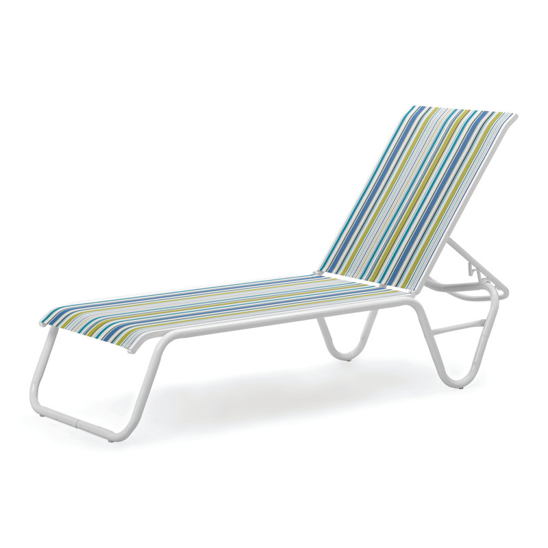 Outdoor Rust-Resistant Metal Chaise Lounge, Textured White Frame/Coastline Seat