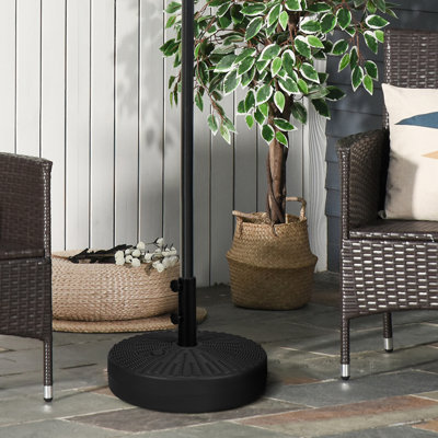 64 lb Base de parasol remplissable avec porte-parapluie en acier, support de parasol rond pour poteaux de parasol de 1,5 po ou 2 po, robuste pour l'extérieur, pelouse, terrasse, bord de piscine