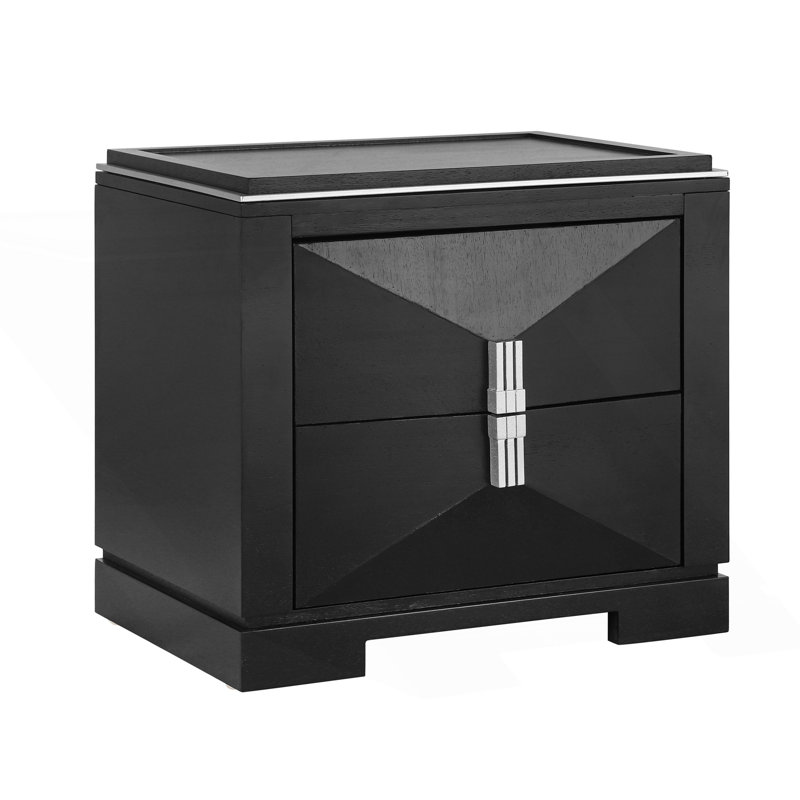 Table de chevet 2 tiroirs Mid-Century, Noir