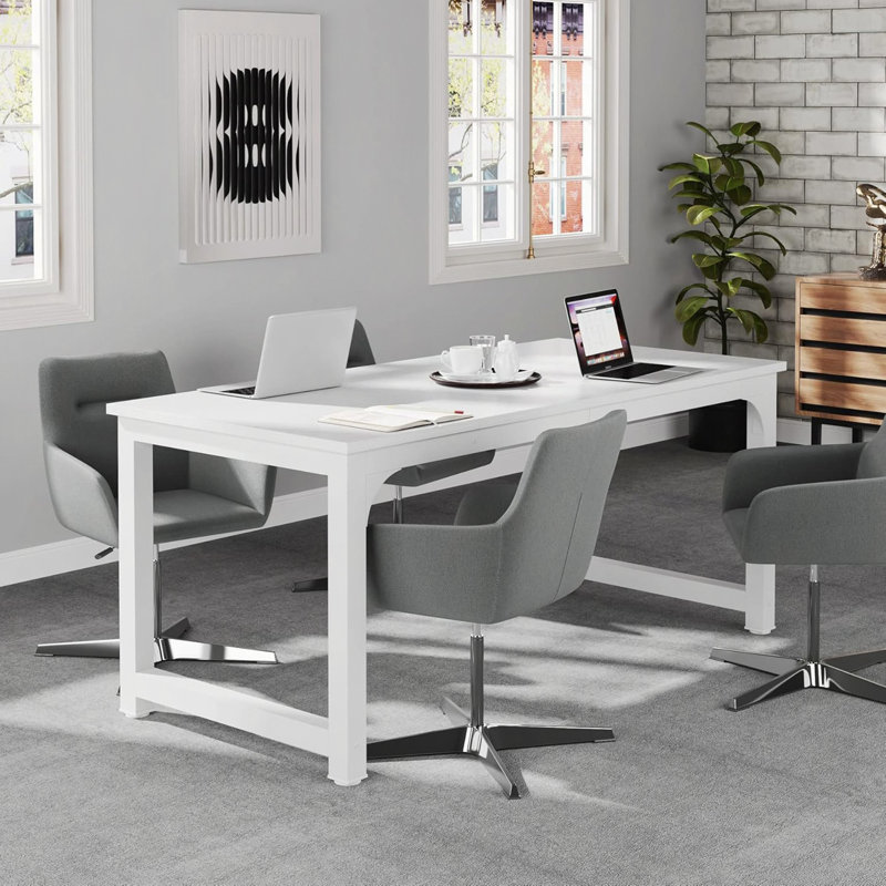 Bureau de direction 63 po, grand poste de travail d'ordinateur moderne avec structure en métal épais, mobilier de bureau pour le bureau personnel