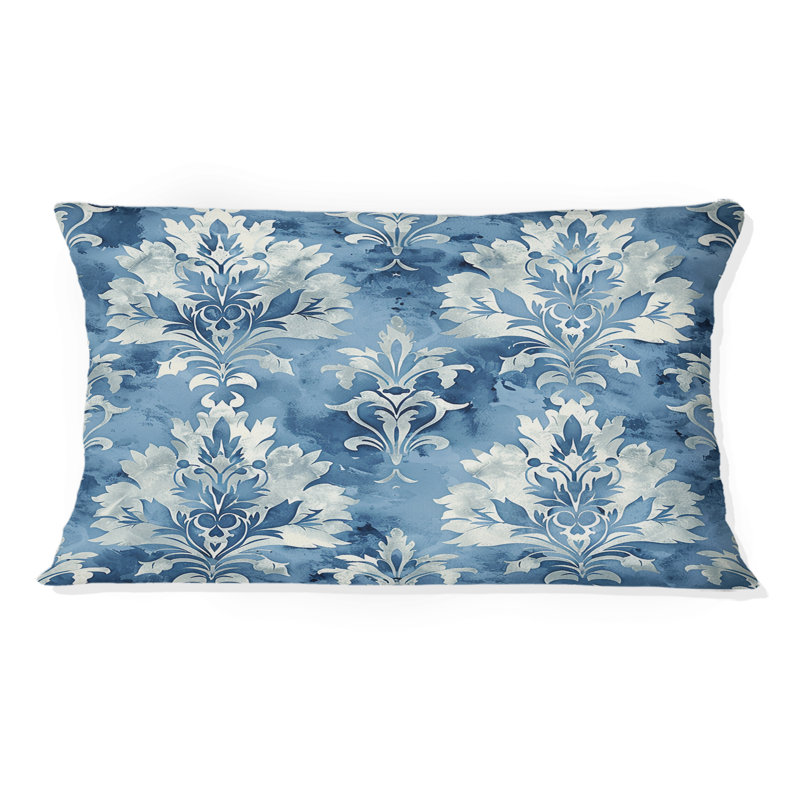Coussin lombaire floral bleu pastel II, Forme rectangulaire, H 12 po x l 20 po
