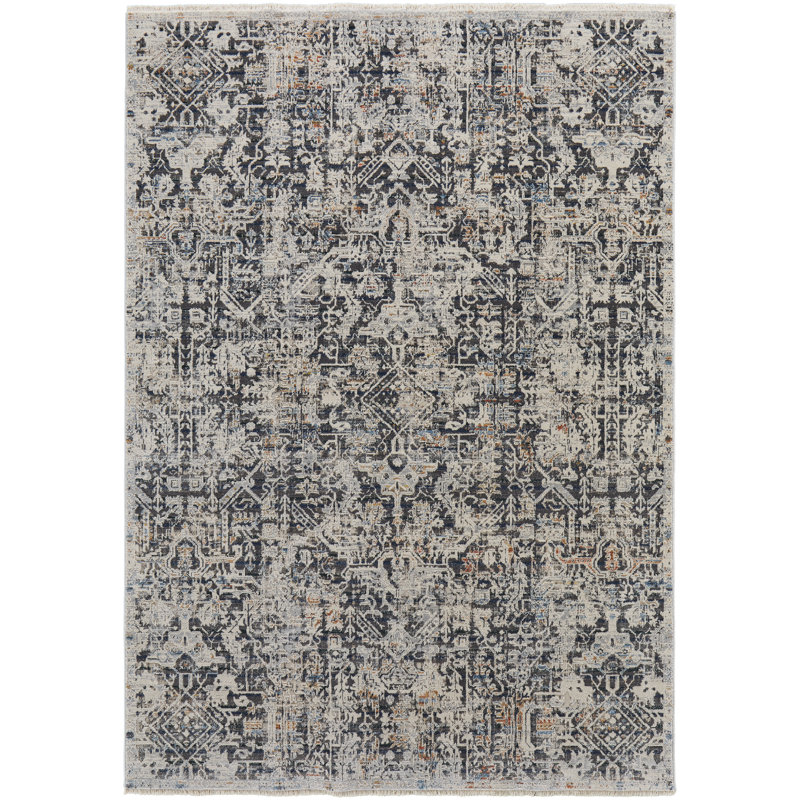 Tapis oriental bleu marine Adeleke, Rectangle 7 pi 10 po x 9 pi 6 po