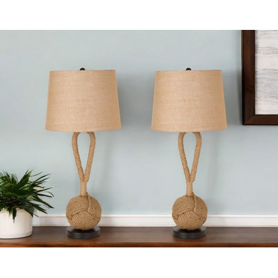 29" Black Ceramic Table Lamp With Brown Empire Shade