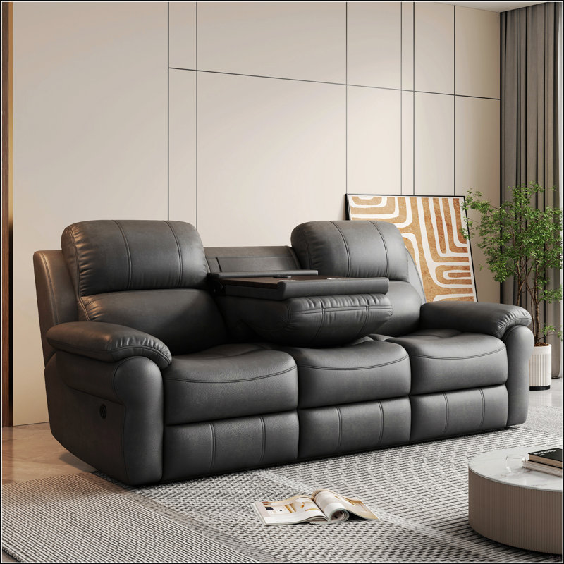 Breathable Fabric Power Reclining Sofa With Drop Down Table,Usb Button And Wireless Charger