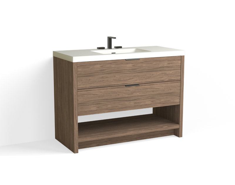 Vue 48" W Freestanding Single Bathroom Vanity, Nocino, Matte Black, Matte White/8" Widespread