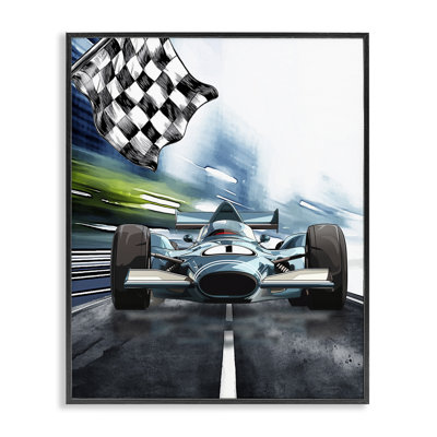 Racecar Set Go Framed Giclee, design by Christine Simpson Art