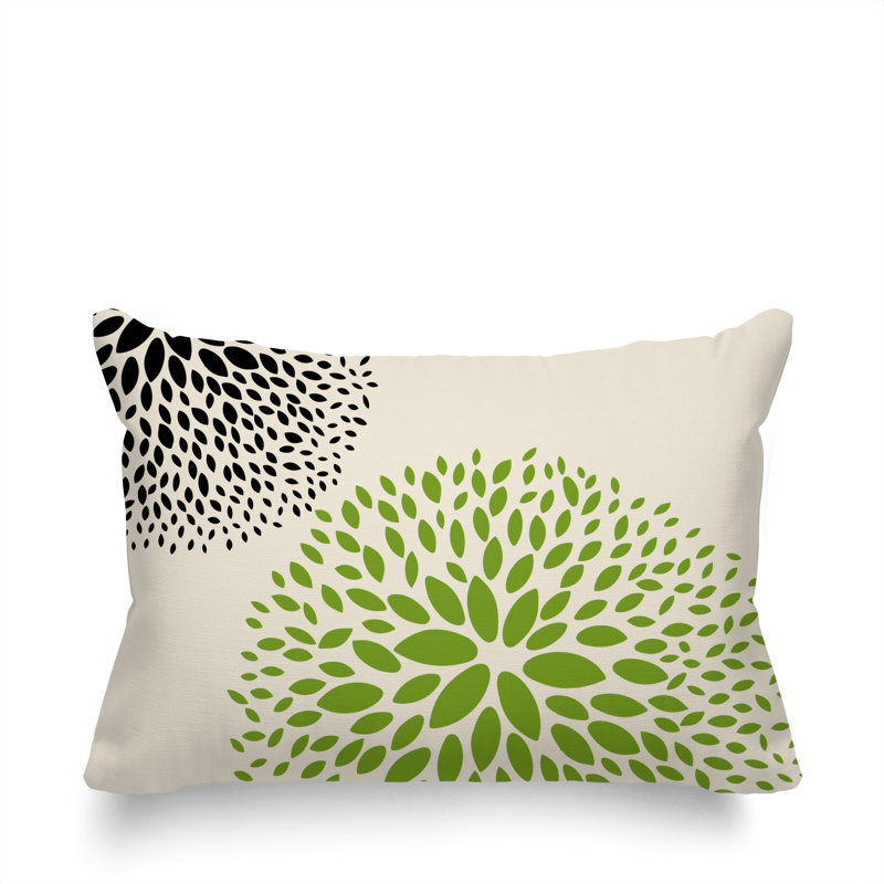 Housse et insert de coussin rectangulaire intérieur / extérieur en polyester filé Bavière, Chartreuse / crème / noir