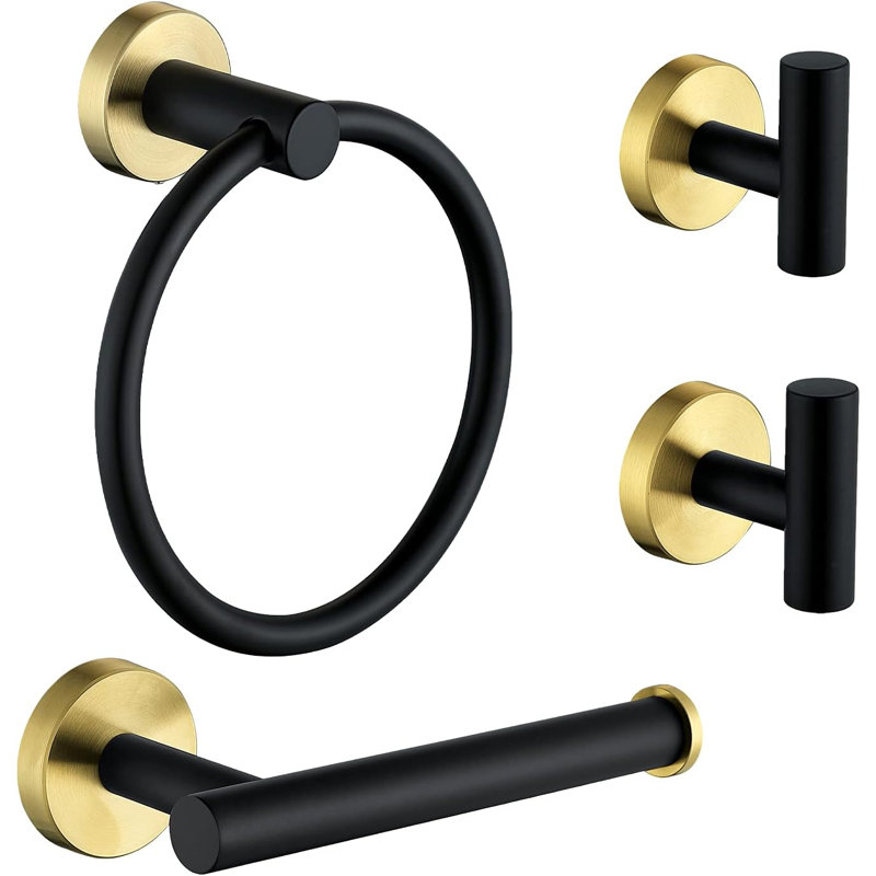 Stainless Steel Bathroom Hardware Set - Includes Towel Ring, Toilet Paper Holder, And 2 Robe Hooks - Durable 304 Stainless Steel With Modern Design
