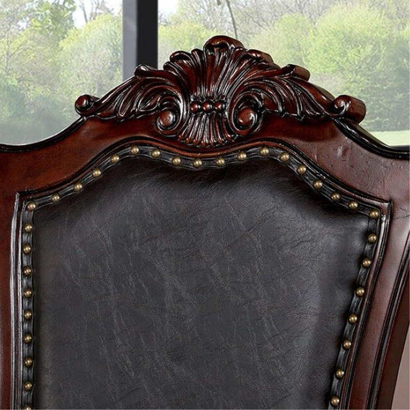Chaises de salle à manger de luxe, 2 pièces, bois massif de cerisier brun, décorations en faux bois, chaises d'appoint à dossier noir 2 pièces pour les repas traditionnels, sculptures, doublure de soutien
