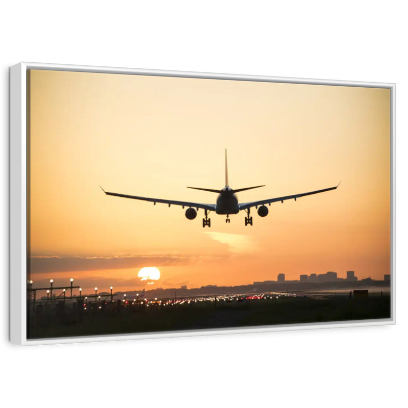 Avion au lever du soleil, Cadre flottant blanc, 46 po x 31 po