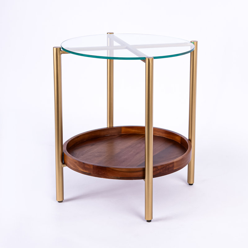 Table de bout avec plateau en bois massif et rangement Albrightsville, Miel, Or