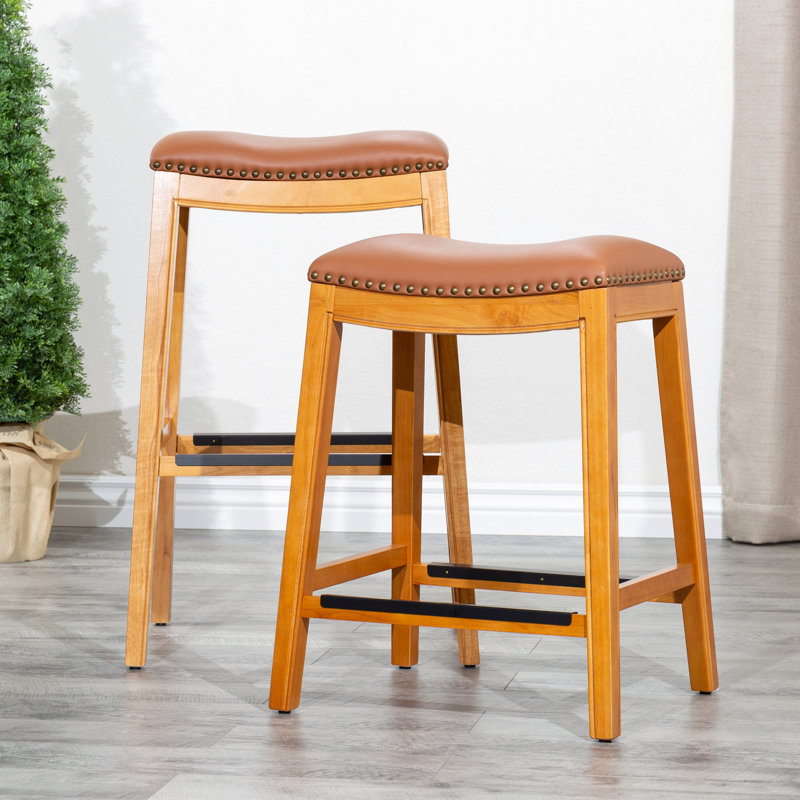Tabouret de bar 30 po naturel avec siège en cuir de selle élégant - Construction et détente, Naturel, Naturel