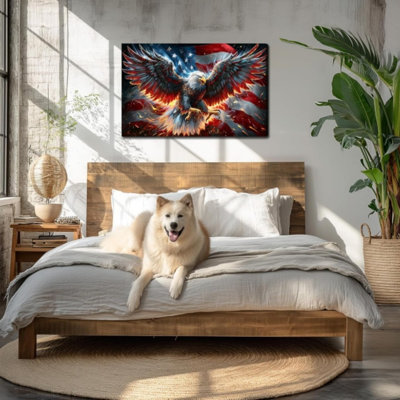 Fiery Bald Eagle American Flag Canvas Wall Art Bold Patriotic Wall Decor 24" x 32" Veterans Day