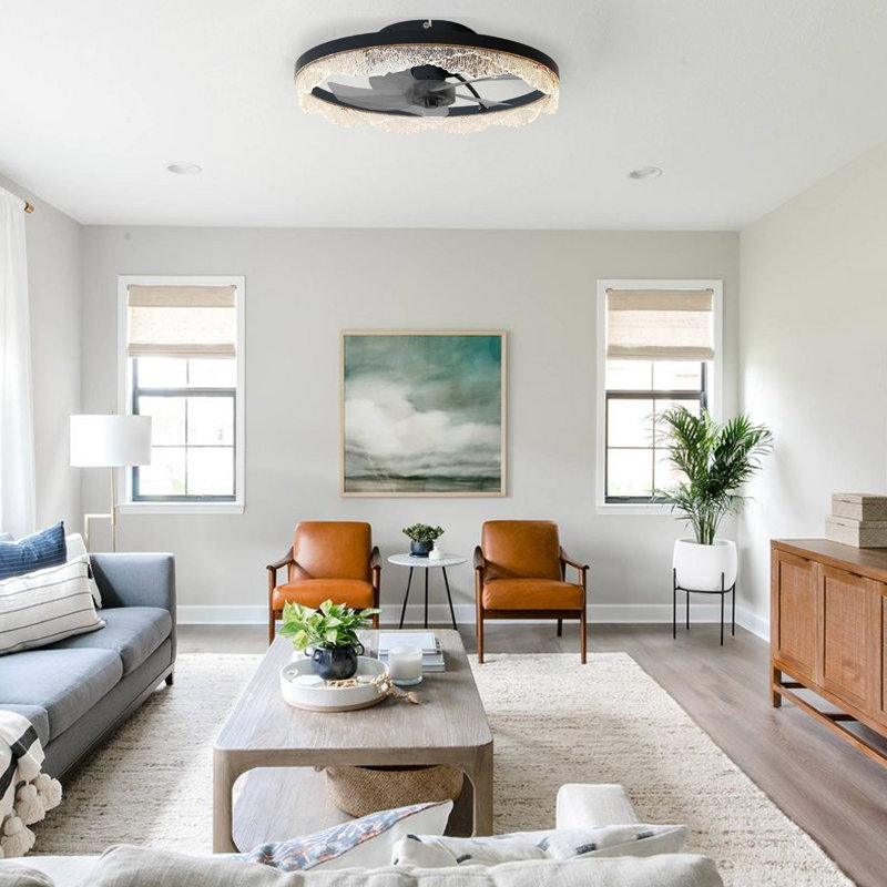 Ventilateur de plafond encastré à DEL d'intérieur avec télécommande et ensemble d'éclairage inclus, idéal pour les plafonds bas