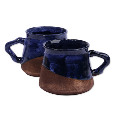  Tasses à café bleues en céramique fabriquées à la main (paire)