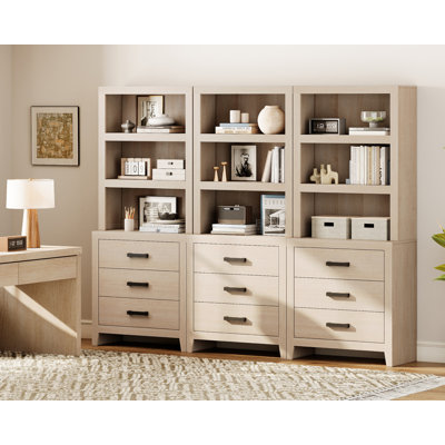 Large Bookshelves With Drawers, 74" Tall Bookcase Combo With 9 Shelves & 9 Drawers, Farmhouse Wood Bookshelves For Living Room, Home Office, Library by One Allium Way