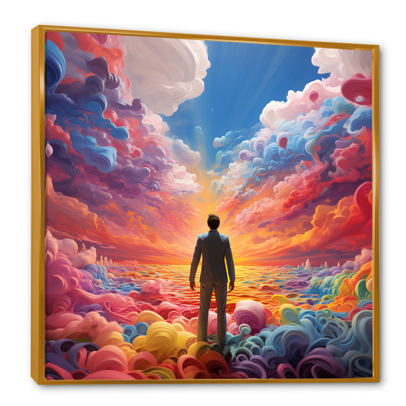 «Man Into The Rainbow surrealism II», art mural surréalisme, Or, H 16 po x l 16 po
