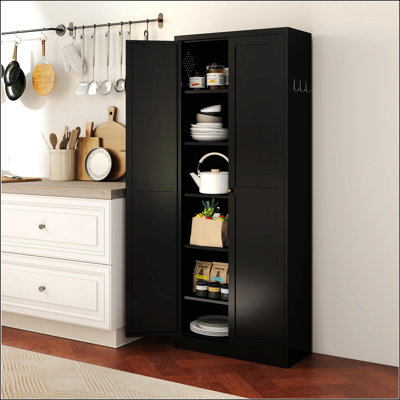 Armoire de cuisine 72 pouces en métal noir avec 5 tablettes réglables, assemblage sans outil, organisateur de rangement robuste pour la maison