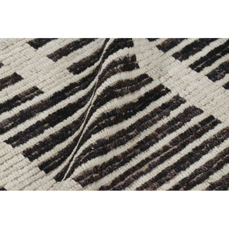 Rug & Kilim’S Textural Kilim In Black And White Stripes And Geometric Patterns, Rectangle 9'8" x 11'10"
