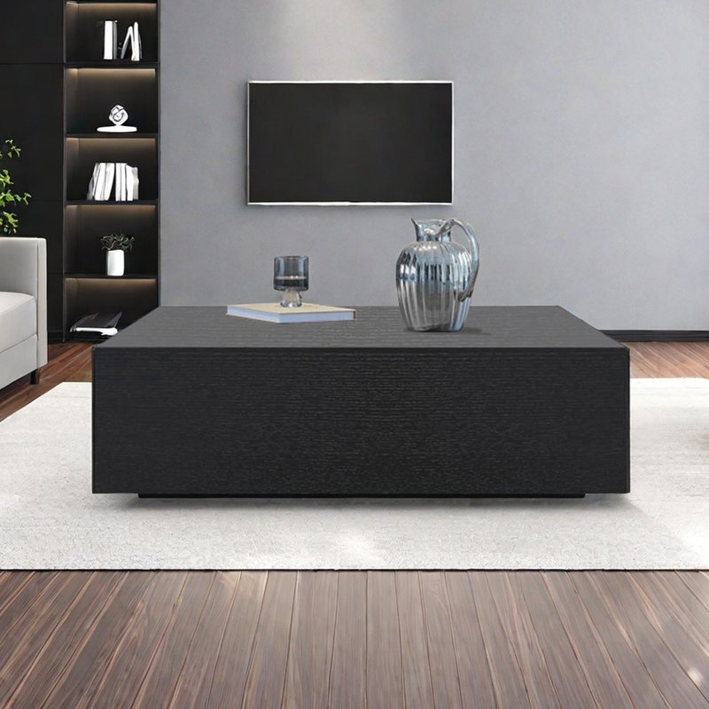 Modern simple square coffee table living room, 12.6" H x 39.4" L x 39.4" W, Black