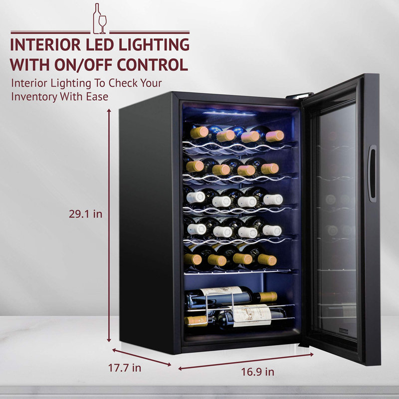 Schmecke 24 Bottle Compressor Wine Refrigerator, Freestanding Wine Cooler with Lock, Black