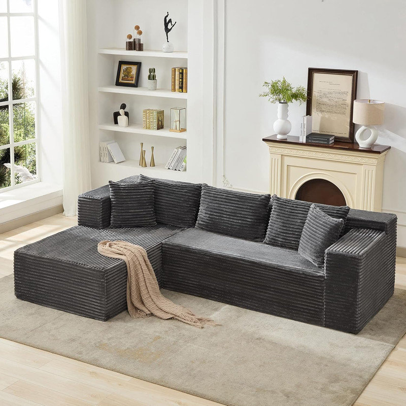 Canapé modulaire en L de 106 po avec méridienne et canapé modulaire sans assemblage pour le salon, Gris
