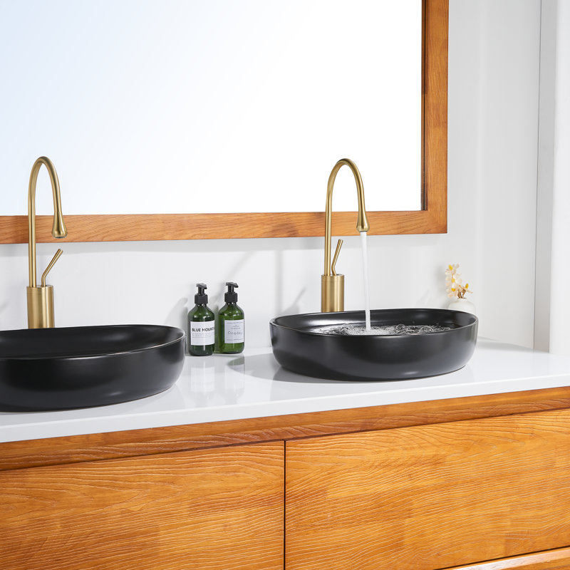 Lavabo vasque en céramique 20 po Modern, Noir mat