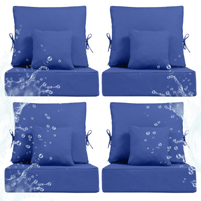 Outdoor Chair Cushions 24 x 24  x 6  Inch, Outdoor Replacement Cushion Set, Back & Seat Patio Cushions for Outdoor Furniture,  Weather Resistant Patio Chair Cushions with Removable Cover and Straps, Navy Blue