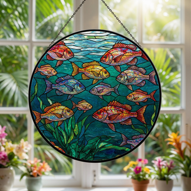 Panneau de vitrail en verre coloré 7,8 po H, H 7,8 po x l 7,8 po