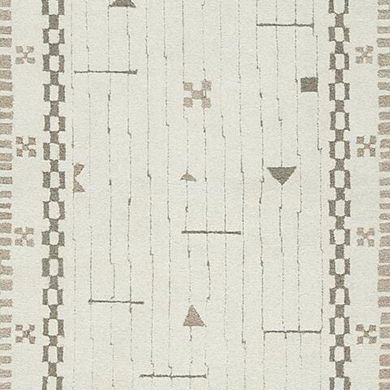 Tapis moyen Dotty, motif de bordure géométrique taupe, laine crème 5 x 7