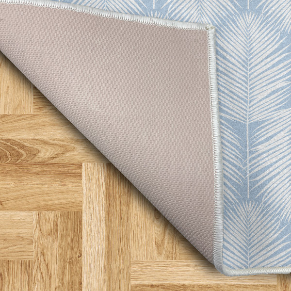 Ebern Designs Palm Leaf Area Rug Carpet Blue Tropic Leaves Exo Pale ...