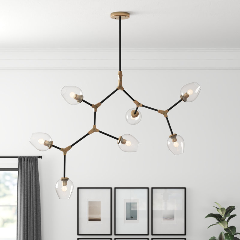 Spinks 7 - Light Dimmable Sputnik Modern Linear Chandelier, 7 Lights, 67", Brass