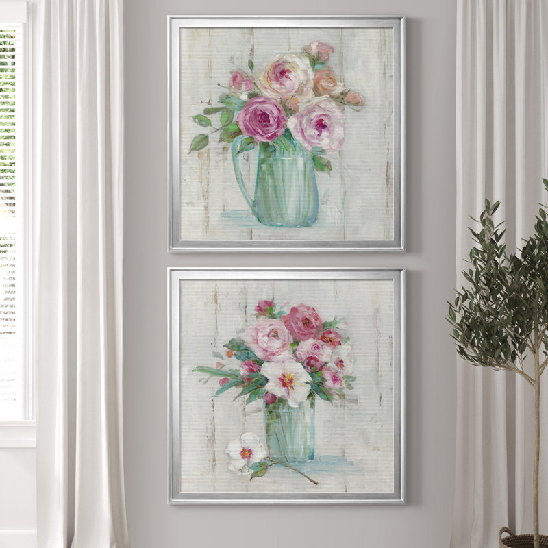 «Cottage Sweet Bouquet I», ensemble de 2 reproductions d'art sur papier encadrées, H 30,5 po x l 61 po x P 3 po, Pas de tapis