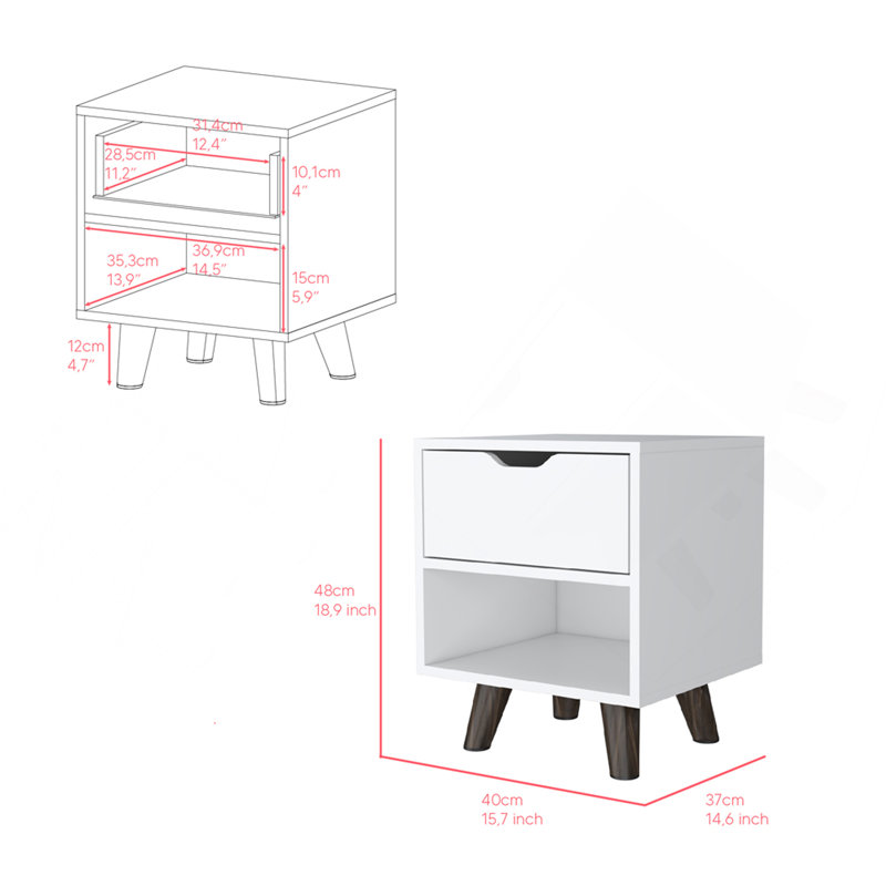 Table de chevet Carleen, blanc, Blanc