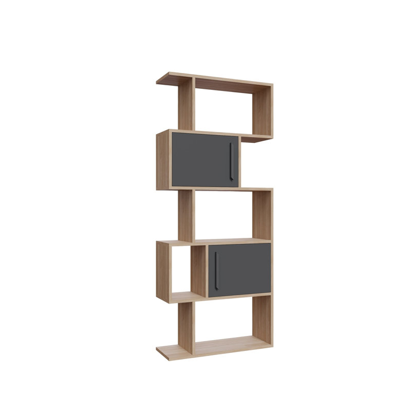 172.7cm H Baptistin Geometric Bookcase, Oak/Anthracite
