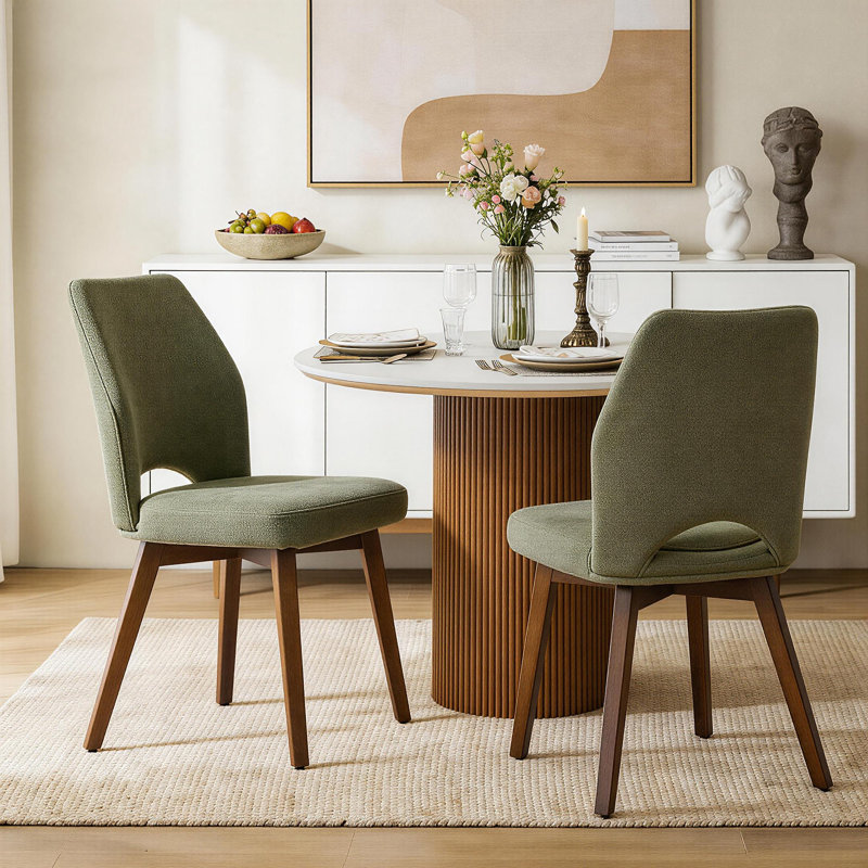 Dining Chairs Set Of 2 – Modern Upholstered Kitchen Chairs (sillas De Comedor) With Unique Cutout High Back & Wood Legs, Farmhouse Dinner Chair For Kitchen, Dining Room, Or Living Room, Green