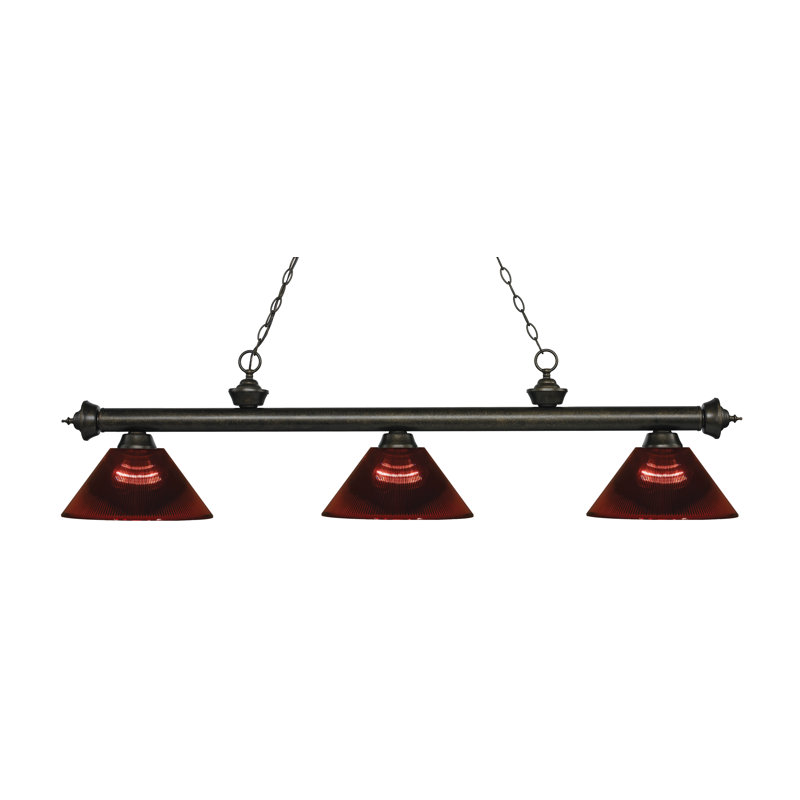 Luminaire suspendu linéaire à 3 lumières pour table de billard Chevelle, Vert, Noir mat, H 14,25 po x l 57,5 po x p 14,25 po