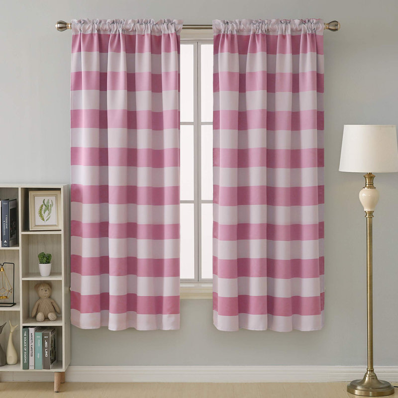 Zamudio Room Darkening Curtain Pair, Pink/White, 52" W x 45" L