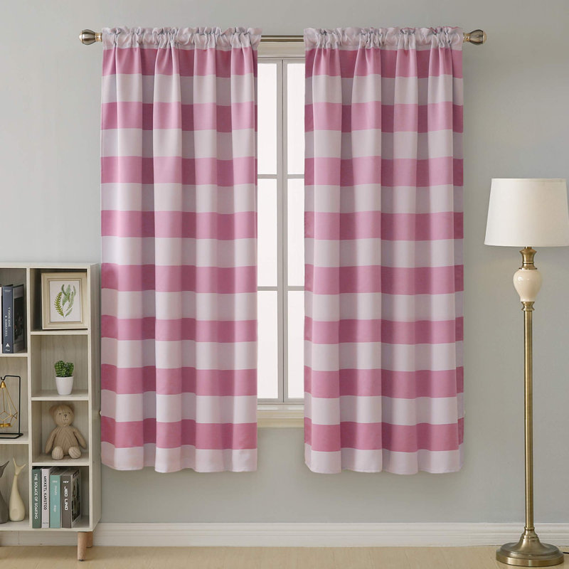 Zamudio Room Darkening Curtain Pair, Pink/White, 52" W x 54" L