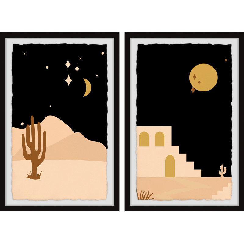 Lonely Desert Nights - 2 Piece Single Picture Frame Painting Set, 45cm H x 38cm W x 3.81cm D