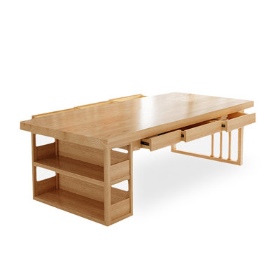 Bureau rectangulaire en bois massif avec 6 tiroirs Burlywood